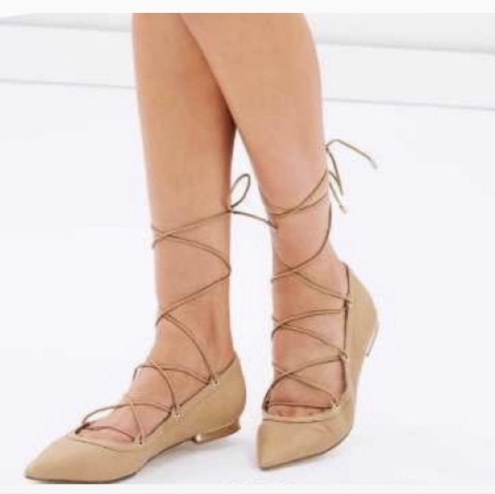 Aldo Alize Tie Detail Flats In Beige Size 8